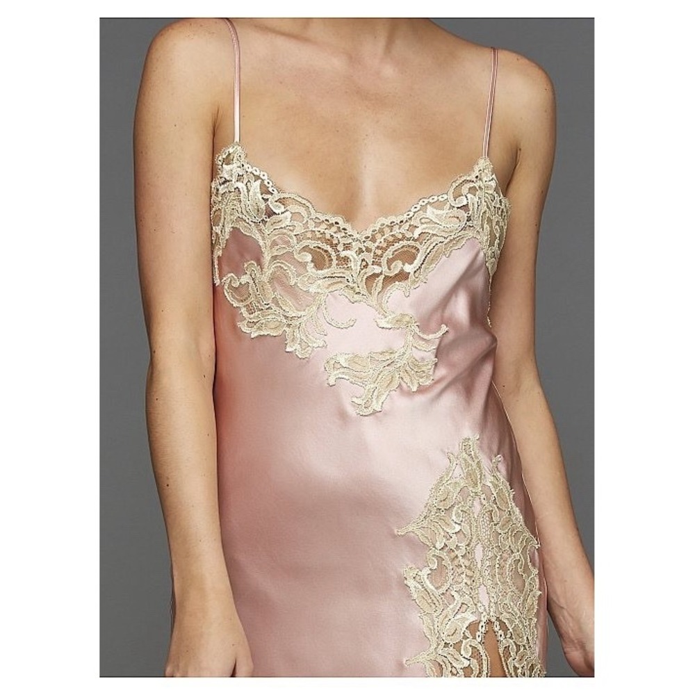 Julianna Rae 100% Silk Serenade Silk Chemise Slip Lace Dress Sz L in Lotus, Pink